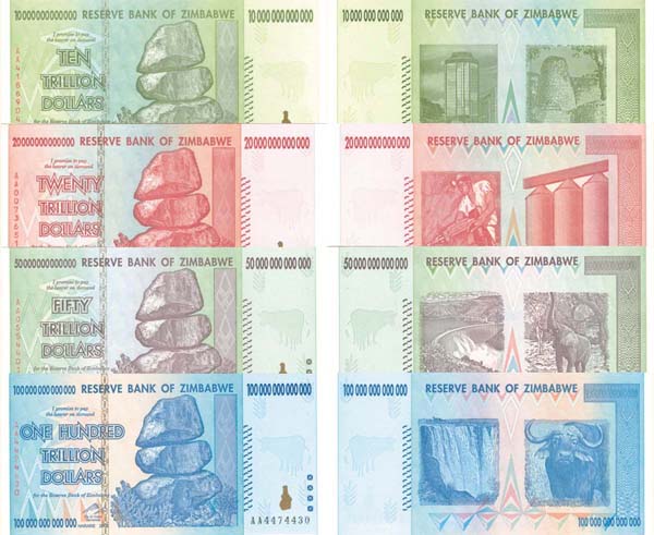 4 Zimbabwe Notes - Set of Four Denominations - Foreign Paper Money